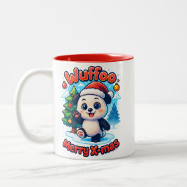 Wuffoo ポッピー メリークリスマス かわいい 3D ホリデー ツートーンマグカップ