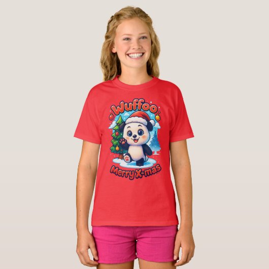 Wuffoo ポッピー メリークリスマス かわいい 3D ホリデー Tシャツ (正面フル)