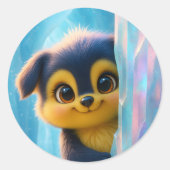 Wuffoo Molli Cute Kawaii Puppy Ice cave ラウンドシール (正面)