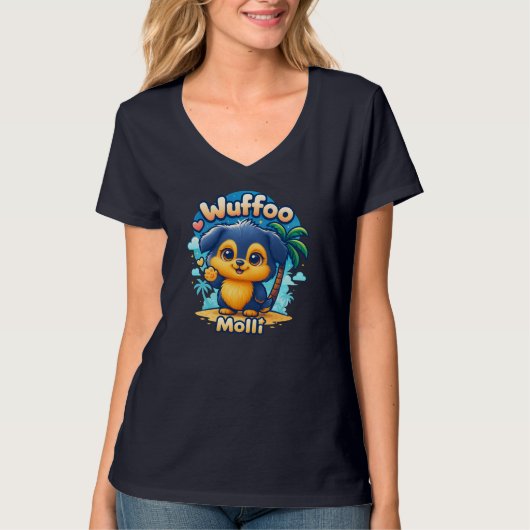 Wuffoo Molli Cute Kawaii Puppy Tropical Island  Tシャツ (正面)