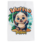 Wuffoo Poppi Cute Kawaii Puppy Tropical Island ミディアムペーパーバッグ (正面)
