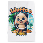 Wuffoo Poppi Cute Kawaii Puppy Tropical Island ミディアムペーパーバッグ (裏面)