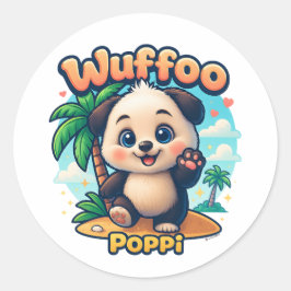 Wuffoo Poppi Cute Kawaii Puppy Tropical Island ラウンドシール