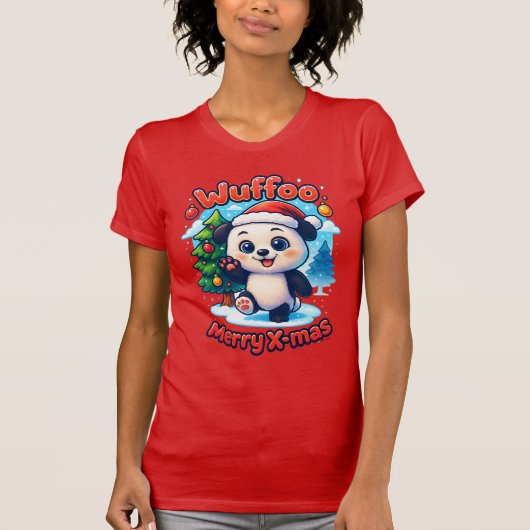 Wuffoo Poppi Merry X-mas Kawaii 3D Holiday Tシャツ (正面)