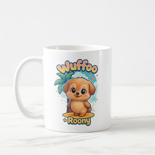 Wuffoo Roony Cute Kawaii Puppy Tropical Island コーヒーマグカップ (左)