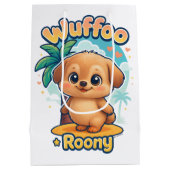 Wuffoo Roony Cute Kawaii Puppy Tropical Island  ミディアムペーパーバッグ (裏面)