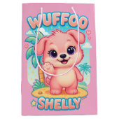 Wuffoo Shelly Kawaii Puppy Tropical Island ミディアムペーパーバッグ (正面)