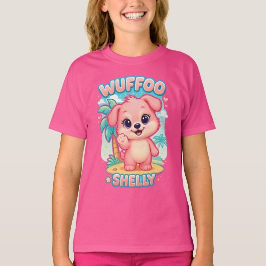 Wuffoo Shelly Kawaii Puppy Tropical Island Tシャツ (正面)