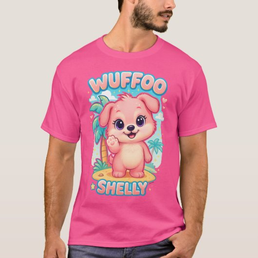 Wuffoo Shelly Kawaii Puppy Tropical Island Tシャツ (正面)