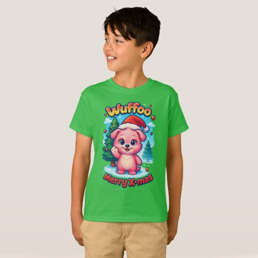 Wuffoo Shelly Merry X-mas Kawaii 3D Holiday Tシャツ (正面フル)