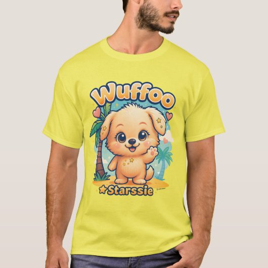 Wuffoo Starssie かわいいパピー トロピカルアイランドTシャツ Tシャツ (正面)