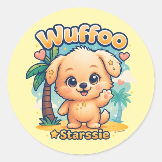 Wuffoo Starssie Kawaii Puppy Tropical Island ラウンドシール (正面)