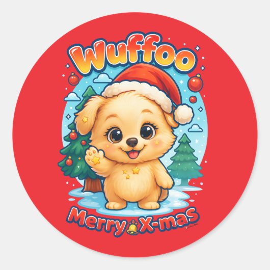 Wuffoo Starssie Merry X-mas Kawaii 3D Holiday ラウンドシール (正面)