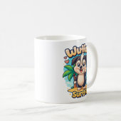 Wuffoo Surffie Cute Kawaii Puppy Tropical Island コーヒーマグカップ (正面右)
