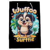 Wuffoo Surffie Cute Kawaii Puppy Tropical Island ミディアムペーパーバッグ (正面)