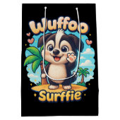 Wuffoo Surffie Cute Kawaii Puppy Tropical Island ミディアムペーパーバッグ (裏面)
