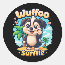 Wuffoo Surffie Cute Kawaii Puppy Tropical Island ラウンドシール