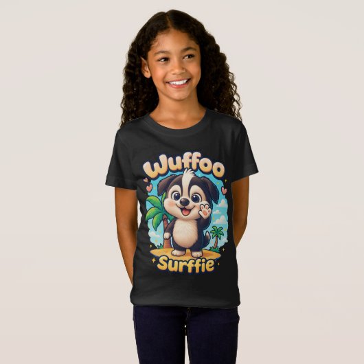 Wuffoo Surffie Cute Kawaii Puppy Tropical Island Tシャツ (正面フル)