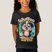 Wuffoo Surffie Cute Kawaii Puppy Tropical Island Tシャツ (正面)