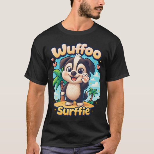 Wuffoo Surffie Cute Kawaii Puppy Tropical Island Tシャツ (正面)