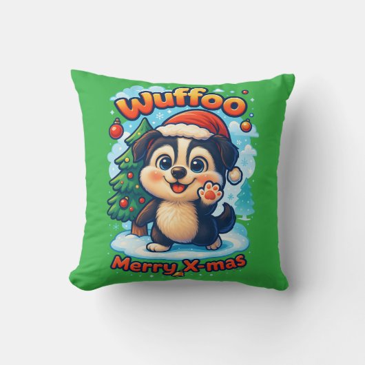 Wuffoo Surffie Merry X-mas Kawaii 3D Holiday クッション (正面)