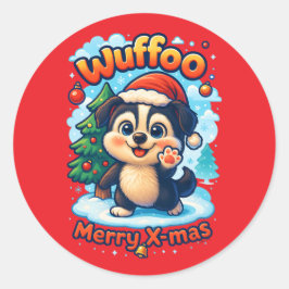 Wuffoo Surffie Merry X-mas Kawaii 3D Holiday ラウンドシール
