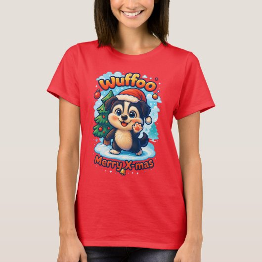 Wuffoo Surffie Merry X-mas Kawaii 3D Holiday Tシャツ (正面)