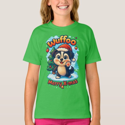 Wuffoo Surffie Merry X-mas Kawaii 3D Holiday Tシャツ (正面)