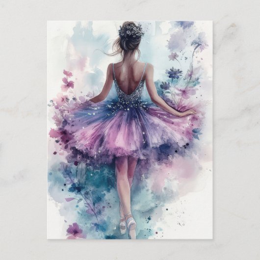 Wunderschöne Aquarell Ballerina im Tutu  ポストカード (正面)