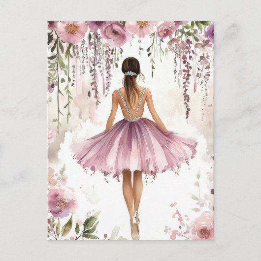 Wunderschöne Aquarell Ballerina im Tutu ポストカード (正面)