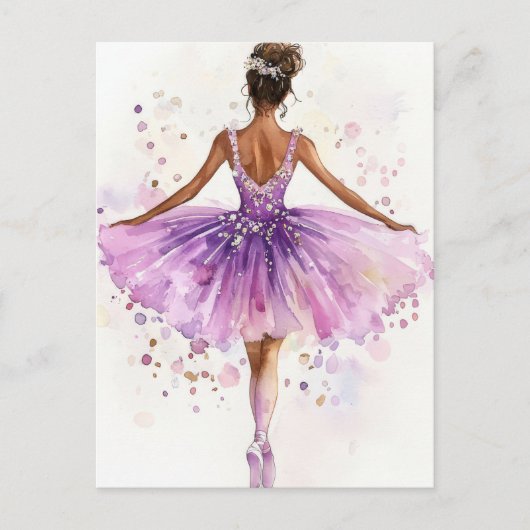 Wunderschöne Aquarell Ballerina im Tutu  ポストカード (正面)