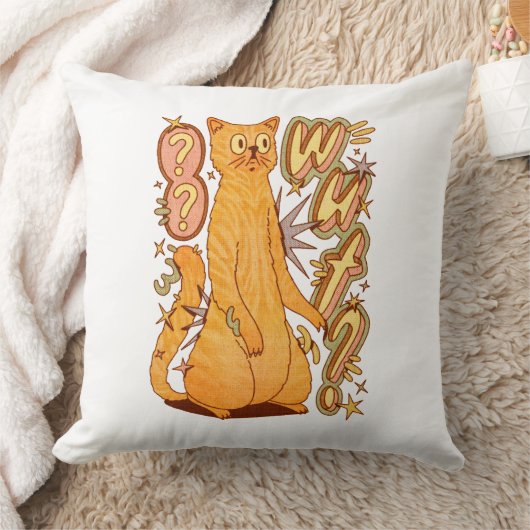 Wut? / オレンジの猫のイラスト クッション (ブランケット)