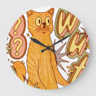 Wut? / オレンジの猫のイラスト ラージ壁時計
