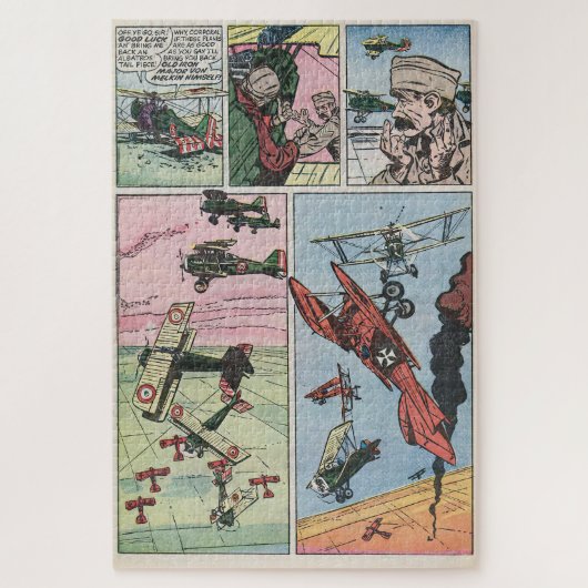 WW1ファイター飛行機ドッグファイトヴィンテージ漫画ブックページ ジグソーパズル (縦)