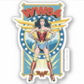WW84 |レトロ漫画疑問に思女キャラクターバッジ シール (正面)