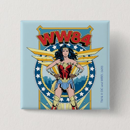 WW84 |レトロ漫画疑問に思女キャラクターバッジ 缶バッジ (正面)