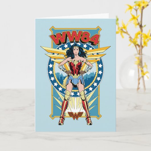 WW84|レトロ漫画疑問に思女性のキャラクターバッジ カード (黄色い花)