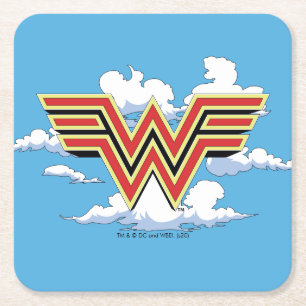 WW84 レトロ漫画疑問に思Womanロゴクラウドパターン スクエアペーパーコースター