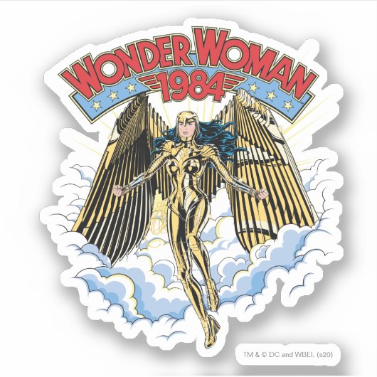 WW84 |レトロ漫画金ゴールドアーマー疑問に思女性 シール (正面)