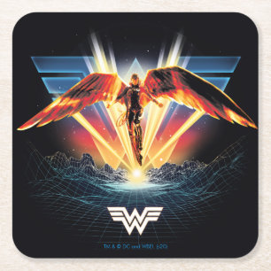WW84   80's Retrowave 疑問に思 Woman  Graphic スクエアペーパーコースター