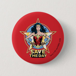 WW84   Save The Day Wonder Woman Retro Comic Art 缶バッジ