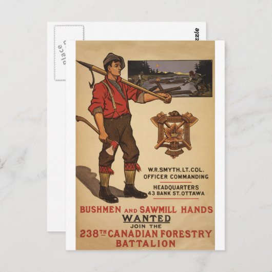 WW I to 238thカナダ林業大隊1915 ポストカード (正面/裏面)