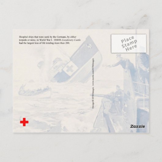 WWIでの魚雷による病院船 ポストカード (裏面)