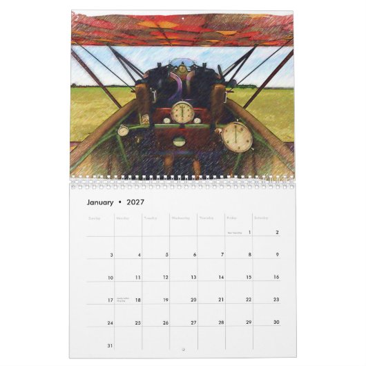 WWIの航空機 カレンダー (1月 2027)