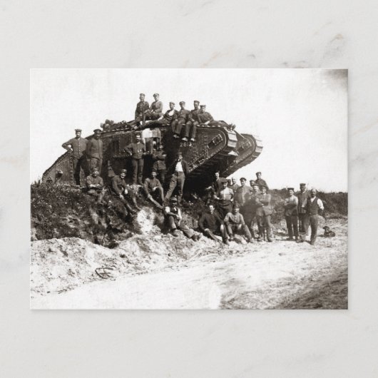 WWIドイツ兵、英国の戦車 ポストカード (正面)