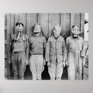 WWI時代のガスマスク, 1917.ヴィンテージ写真 ポスター
