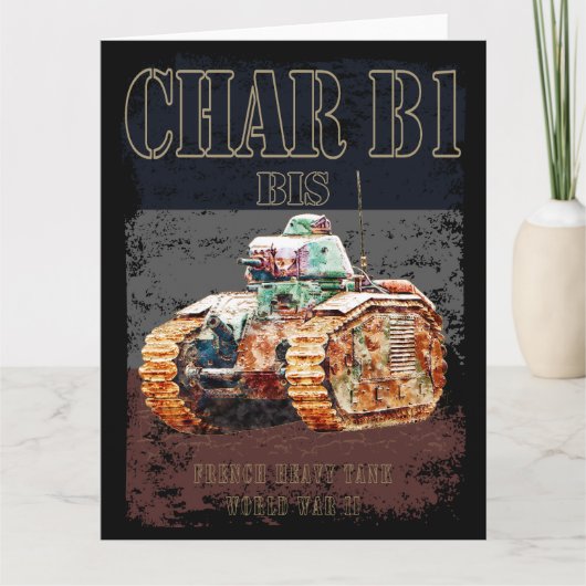 WWIIのチャーB1 フランスのBis Heavy Tank。フランス国旗 サンキューカード (正面)