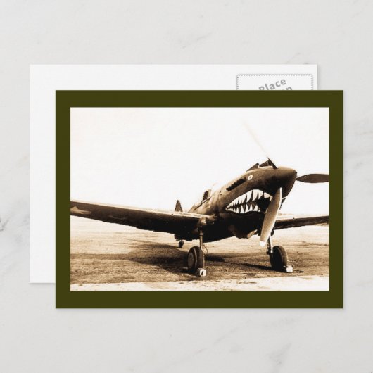 WWIIタイガース飛んでいるカーティスP-40ファイター飛行機 ポストカード (正面/裏面)