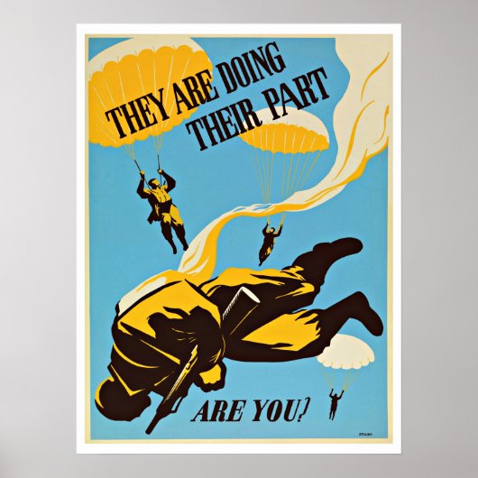 WWIIパラトロップパラシュート – ヴィンテージ愛国主義 ポスター (正面)