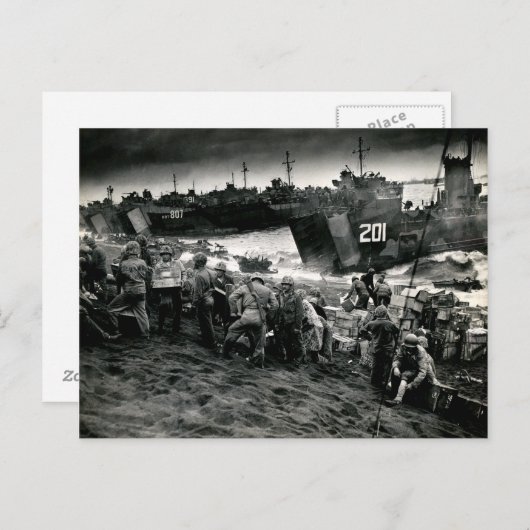 WWIIマリーンズが硫黄島の補給物資をオフロード ポストカード (正面/裏面)